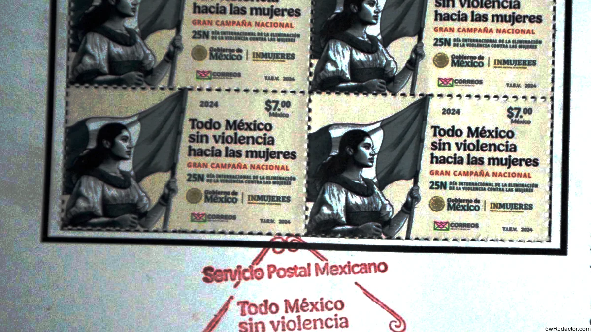 Estampilla conmemorativa “Todo México sin violencia hacia las mujeres” emitida por Correos de México en Guadalajara.