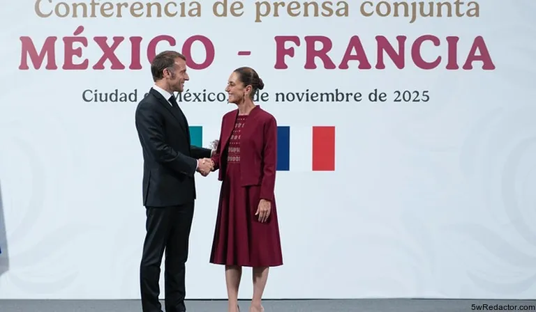 Claudia Sheinbaum y Emmanuel Macron en reunión México-Francia 2025