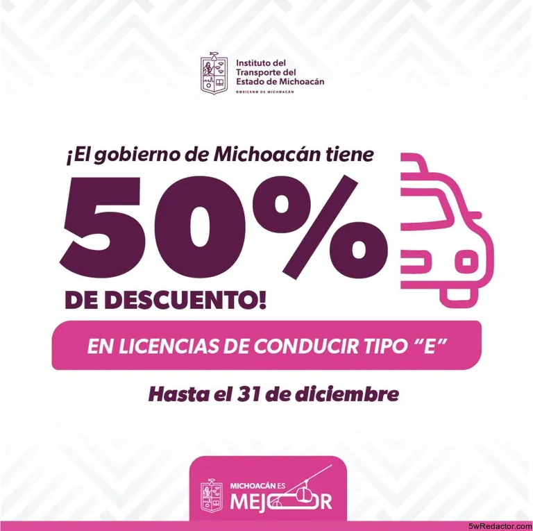 Poster Descuento 50% licencias conducir ITransporte Michoacán 2025