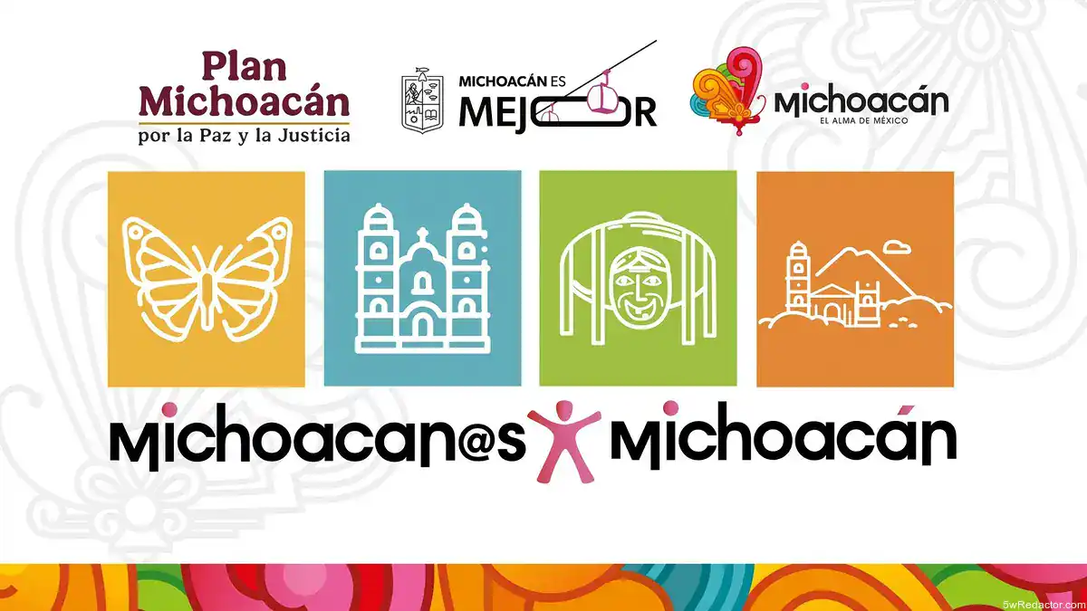 Colores vibrantes y iconos representativos de Michoacán, México, en diseño moderno y cultural.