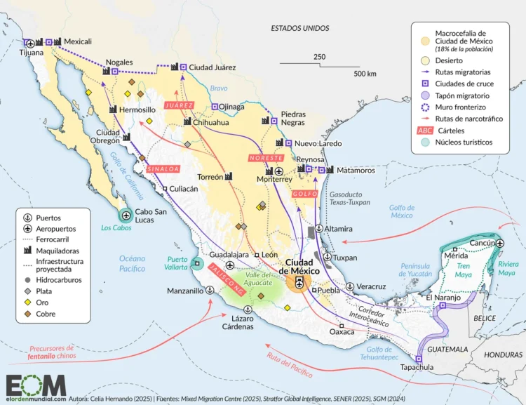Mapa geopolítico del impacto de la caída de Maduro en la migración de México y el sector petrolero 2026.