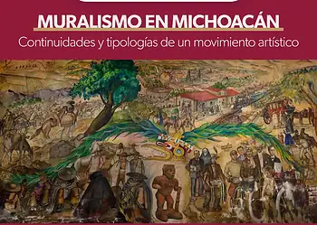 Dibujo de muralismo en Michoacán con personajes y escenas tradicionales en colores vibrantes.
